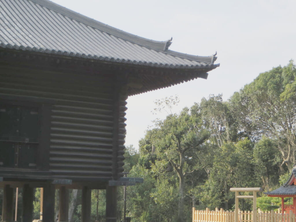 正倉院正倉の校木の壁と建物の隅部